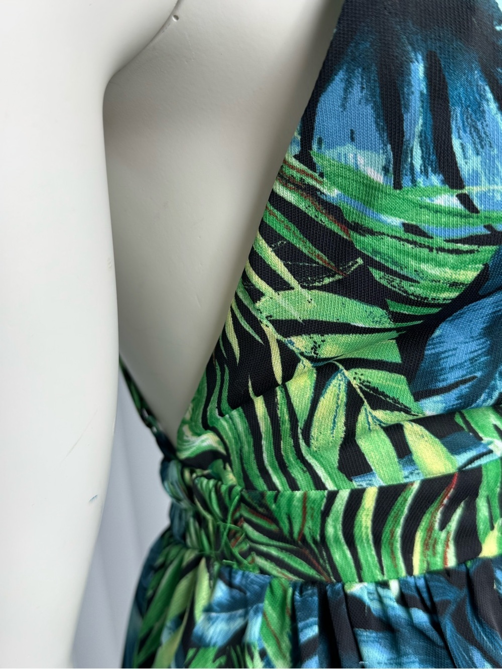 HYFVE Green Tropical Leaf Print Crisscross Back Maxi Dress Size L - Picture 10 of 16